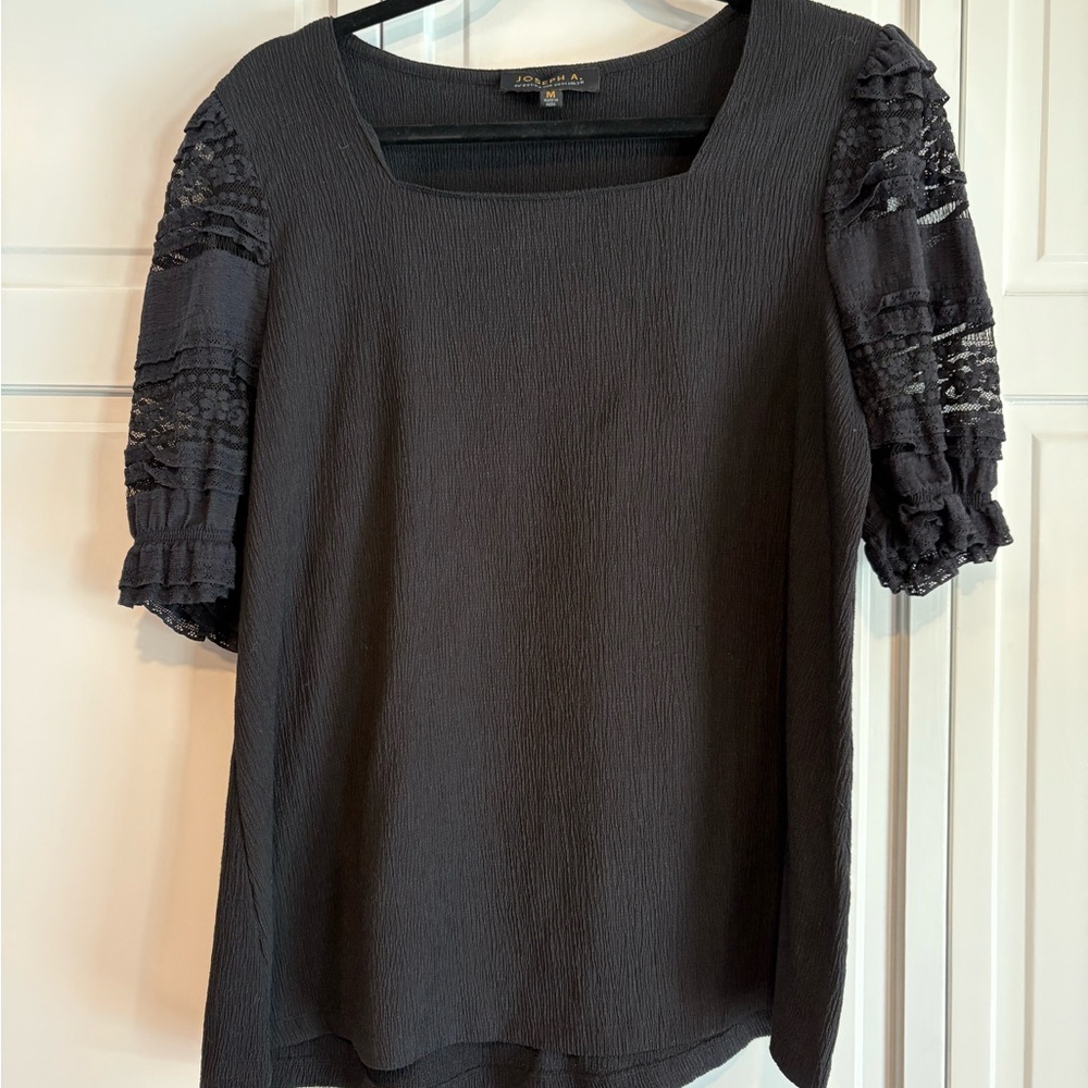 Joseph A Black Blouse with Lace Sleeves